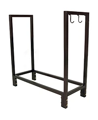 Indoor/Outdoor Steel Fire Pit or Fireplace Firewood Log Rack Holder with Hooks - 30"