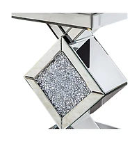 Mirrored Glass End Table with Faux Crystals for Living Room or Bedroom