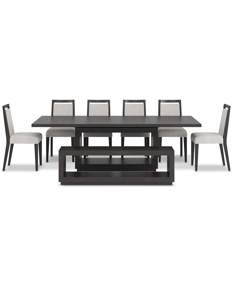 Tivie 8-Pc. Dining Set (Rectangular Table, 6 Wood Chairs & Bench)