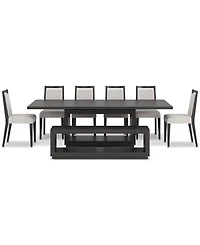 Tivie 8-Pc. Dining Set (Rectangular Table, 6 Wood Chairs & Bench)
