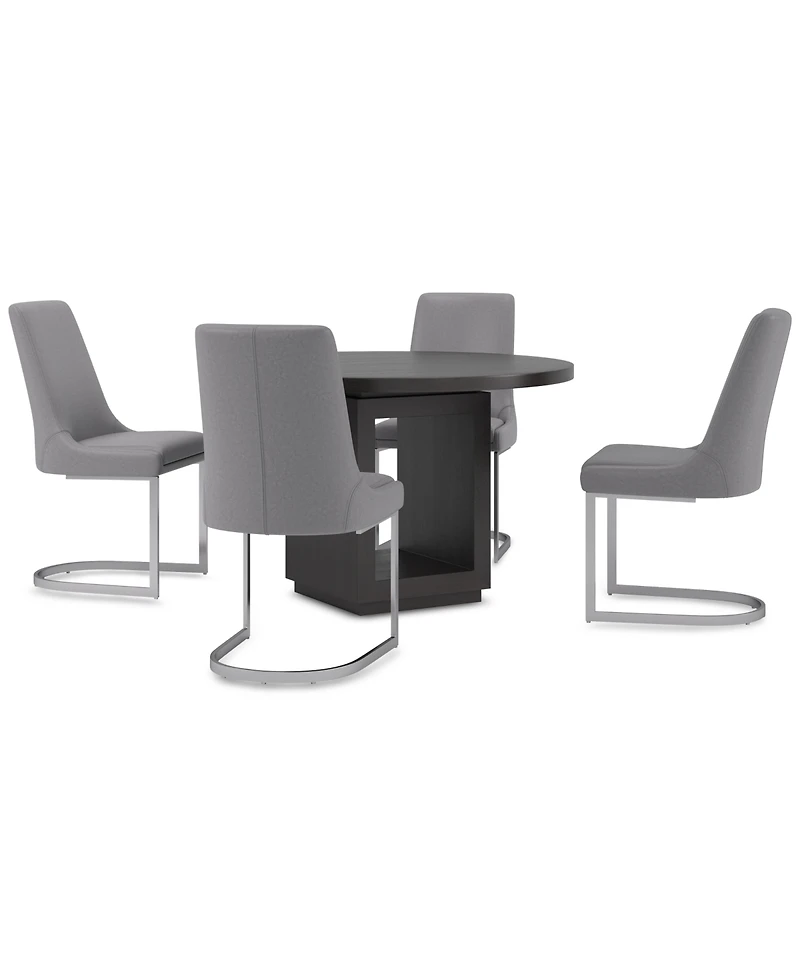 Tivie 5-Pc. Dining Set (Round Table & 4 Metal Chairs)
