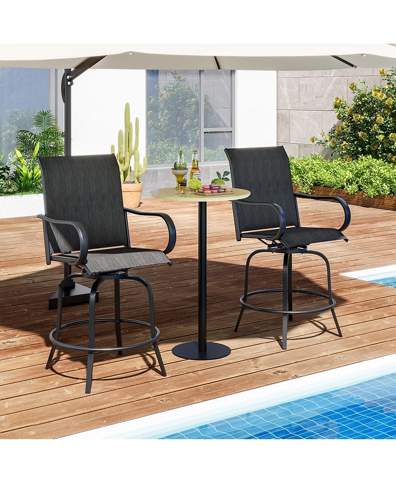 Gymax Outdoor Swivel Bar Stool Set of 2 w/Breathable Fabric and Heavy Duty Metal Frame Navy