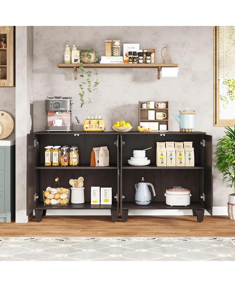 Tribesigns Sideboard Buffet Storage Cabinet Set of 2, Retro Kitchen Sideboard Cabinet with Adjustable Shelves 55" Accent Cabinet with Doors for D