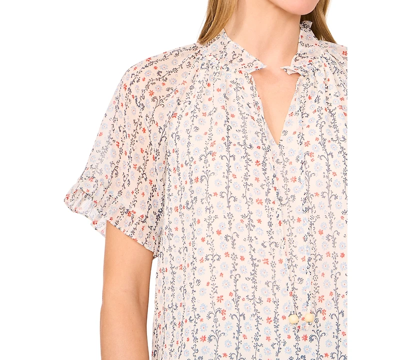 CeCe Women's Floral-Print Ruffled Top