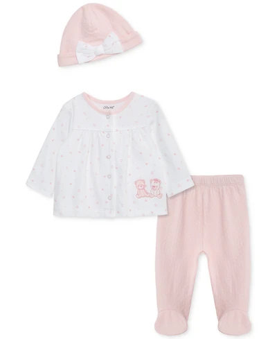 Little Me Baby Girls Joyful Cotton Hat, Cardigan & Footed Pants Set