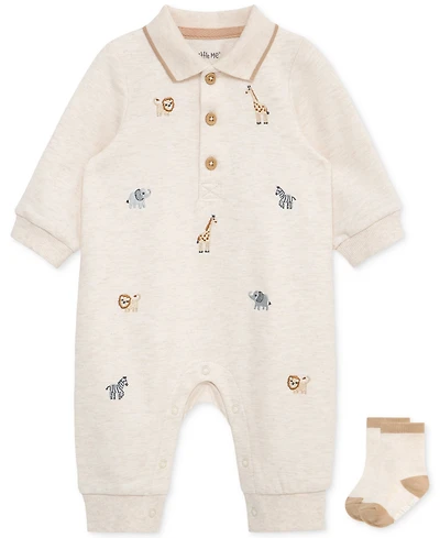 Little Me Baby Boys Safari Coverall & Socks, 2 Piece Set