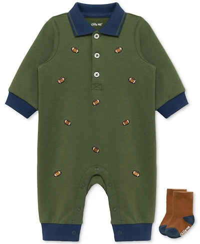Little Me Baby Boys Football Coverall & Socks, 2 Piece Set