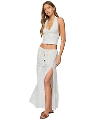 Edikted Women's Embroidered Cotton Lace Slitted Maxi Skirt