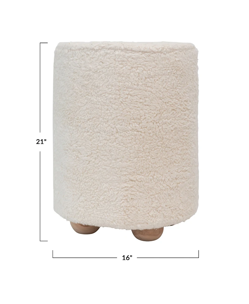 Creative Co-op 16" Cotton Sherpa with Pine Wood Upholstered Round Pouf