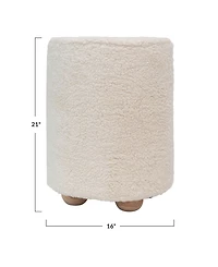 Creative Co-op 16" Cotton Sherpa with Pine Wood Upholstered Round Pouf