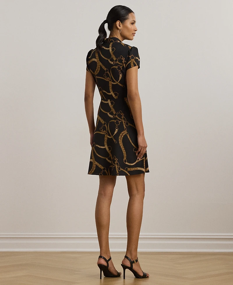 Lauren Ralph Petite Belting-Print Crepe Tie-Front Dress