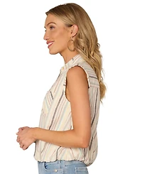 Democracy Petite Stripe Bubble-Hem Button-Front Top