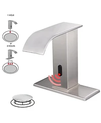 Battery Powered Touchless Single Hole Bathroom Faucet Sensor Deck Mount With Drain Kit Brushed Nickel