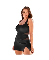 Swimsuits for All Women's Square Neck Mesh Cut Out Swimdress