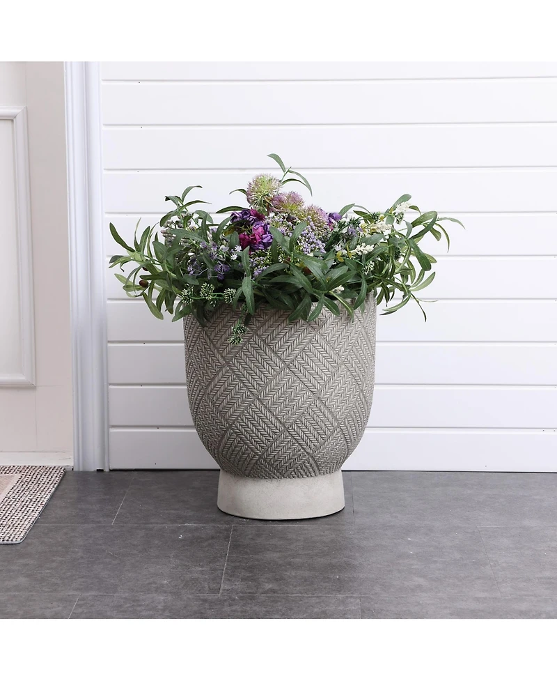 LuxenHome Gray Glen Pattern 16.7-Inch Tall MgO Urn Planter, Indoor and Outdoor