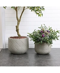LuxenHome Misty Gray Glen Pattern 13.6-Inch Tall MgO Round Planter, Indoor and Outdoor
