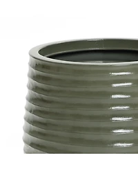 LuxenHome Emerald Ribbed Top with Ivory Bottom 14.6" Tall Resin Round Planter