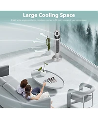 Cowsar Tower Fan 360°Oscillating Fan Quiet Cooling 24H Timer Remote Control Powerful Standing 8 Wind Speed 3 Wind Modes Ionizer Mode Bladeless Po