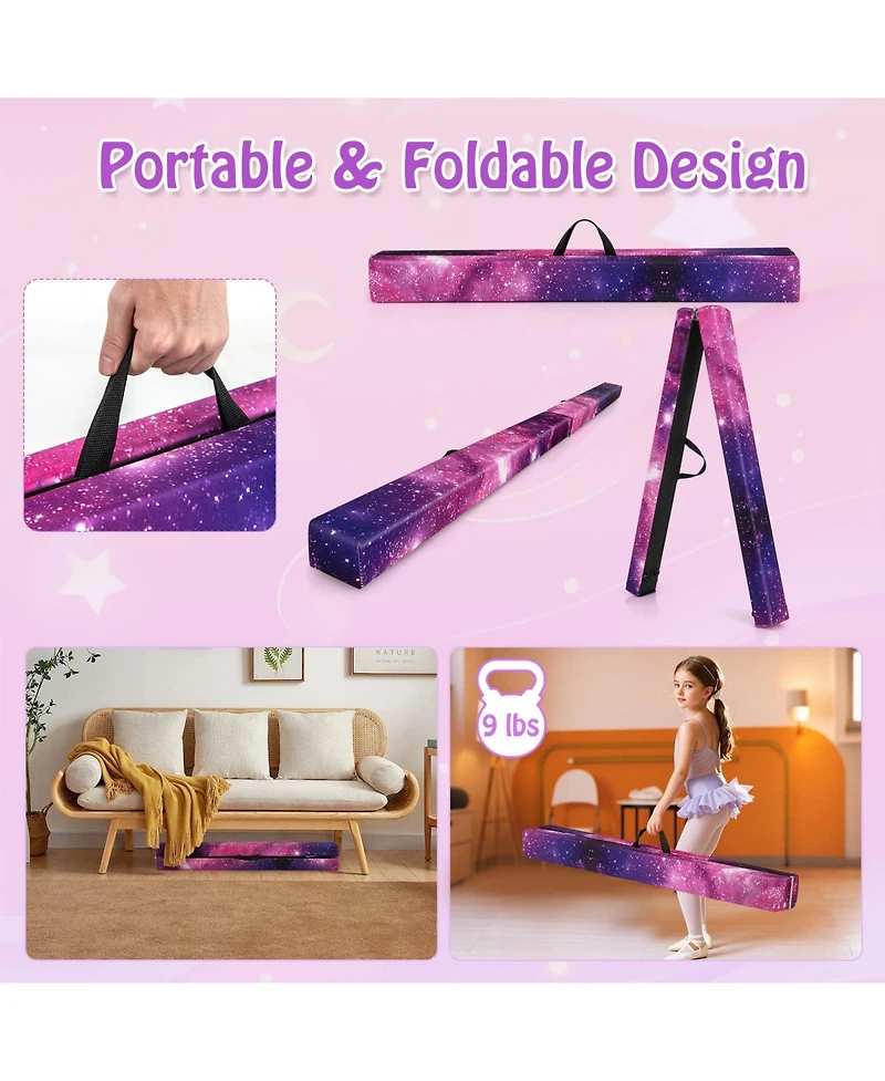 7 Feet Folding Portable Floor Balance Beam with Handles for Gymnasts