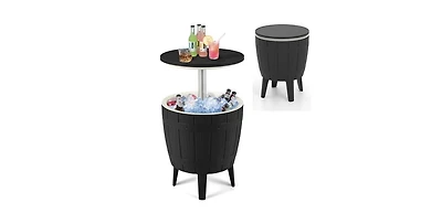 10 Gallon Cooler Bar Table Outdoor Coffee Table Ice Bucket with Telescopic Tabletop for Beer and Wine