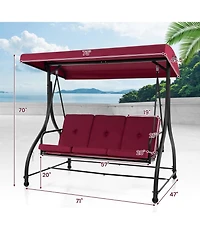 3 Seat Outdoor Porch Swing with Adjustable Canopy