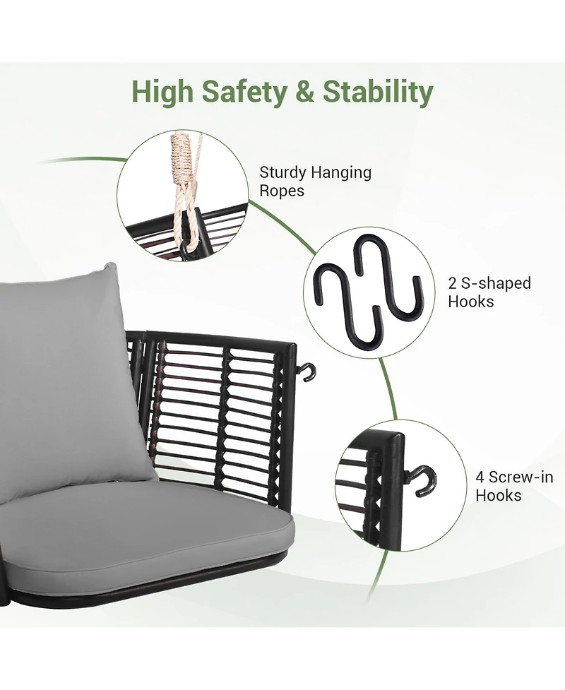 Single Person Hanging Seat with Woven Rattan Backrest for Backyard
