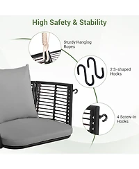 Single Person Hanging Seat with Woven Rattan Backrest for Backyard