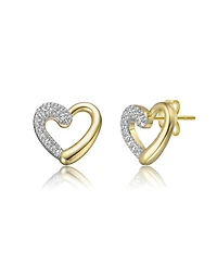 Sterling Silver 14K Gold Plated with Clear Moissanite Heart Stud Earrings