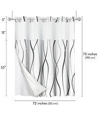 Americanflat 72x75 Hookless Shower Curtain - Gray Abstract Curve Lines Shower Curtain with Sheer Panel, Snap-In Liner, and Grommets - 100% Polyester