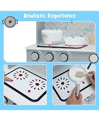 Pretend Play Kitchen Wooden Toy Set for Kids with Realistic Light and Sound