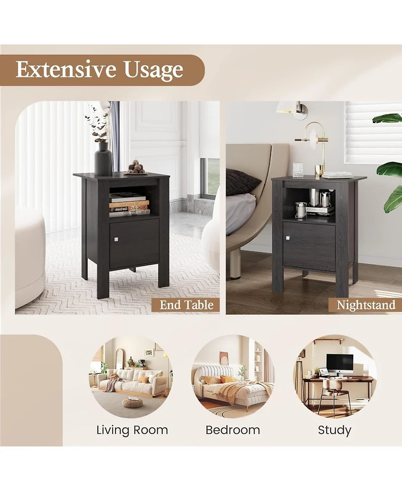 Gymax Set of 2 Nightstand Compact Side Sofa Table Open Shelf & Cabinet
