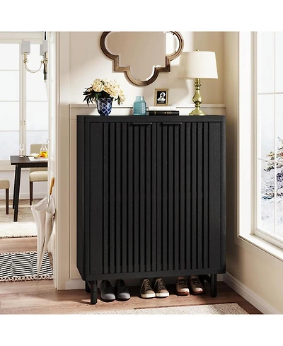 Tribesigns 6-Tier Shoe Cabinet with Shutter Doors, Modern Freestanding Organizer Adjustable Shelves, Large Wooden Storage Cabin