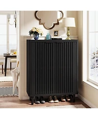 Tribesigns 6-Tier Shoe Cabinet with Shutter Doors, Modern Freestanding Organizer Adjustable Shelves, Large Wooden Storage Cabin