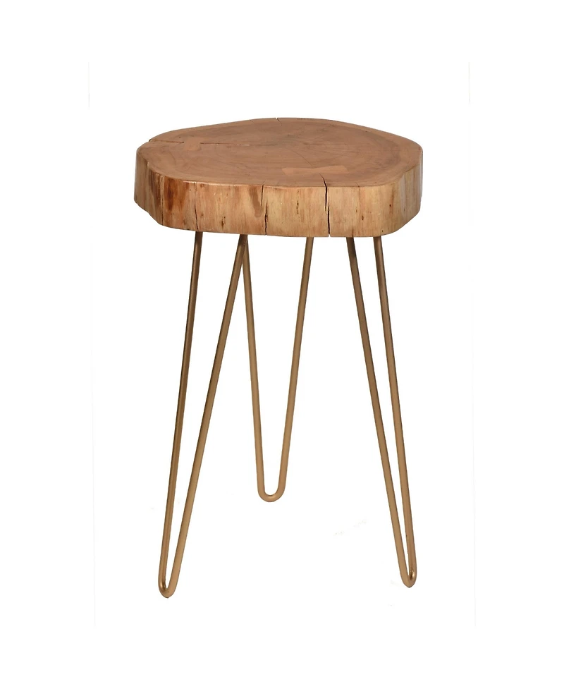 Iron and Solid Wood End Table – Round Accent Table with Industrial Charm and Durability