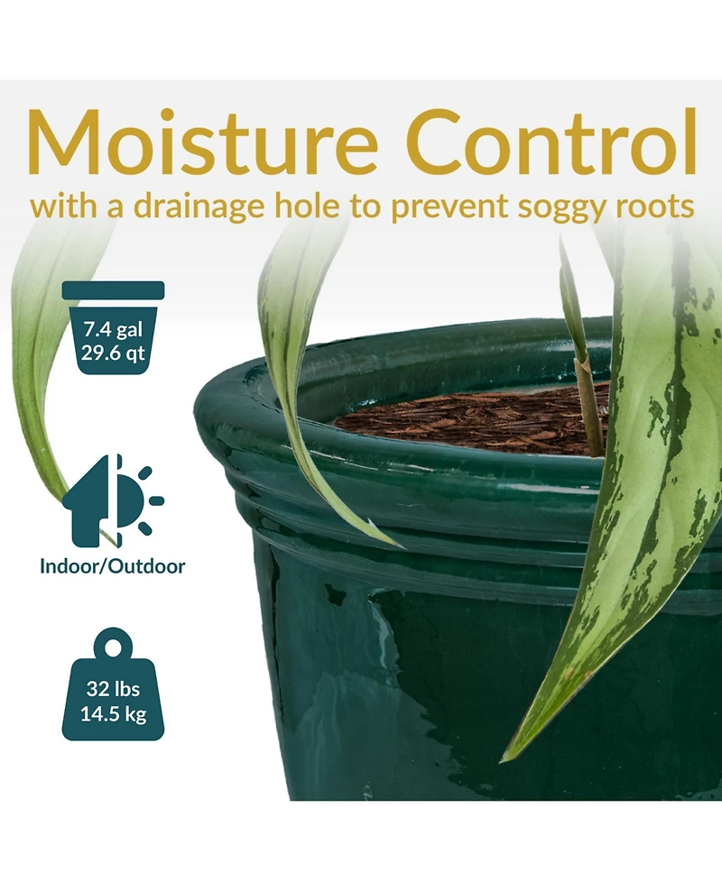 Studio Outdoor/Indoor Uv- and Frost-Resistant Ceramic Flower Pot Planter with Drainage Holes