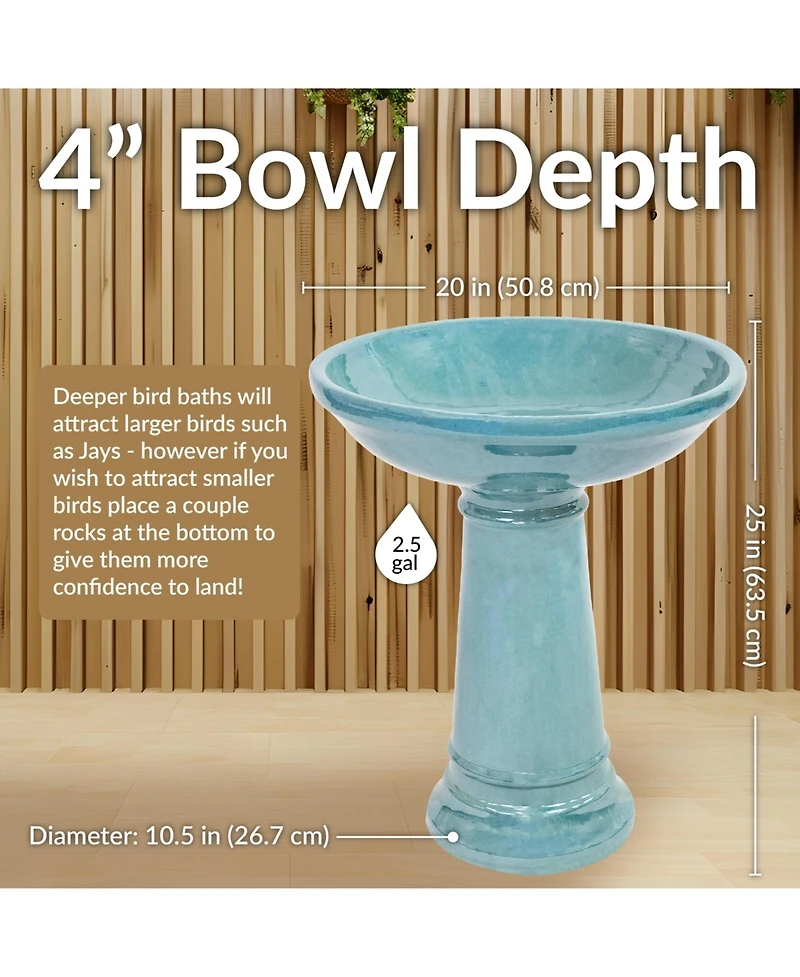 Calais Ceramic Bird Bath with Glazed Finish - Jade Green - 25" H