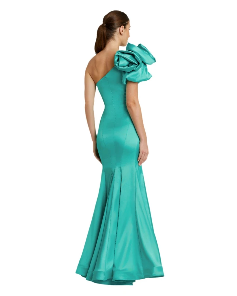 Mac Duggal Women's Off the Shoulder Bustier Satin Mermaid Gown