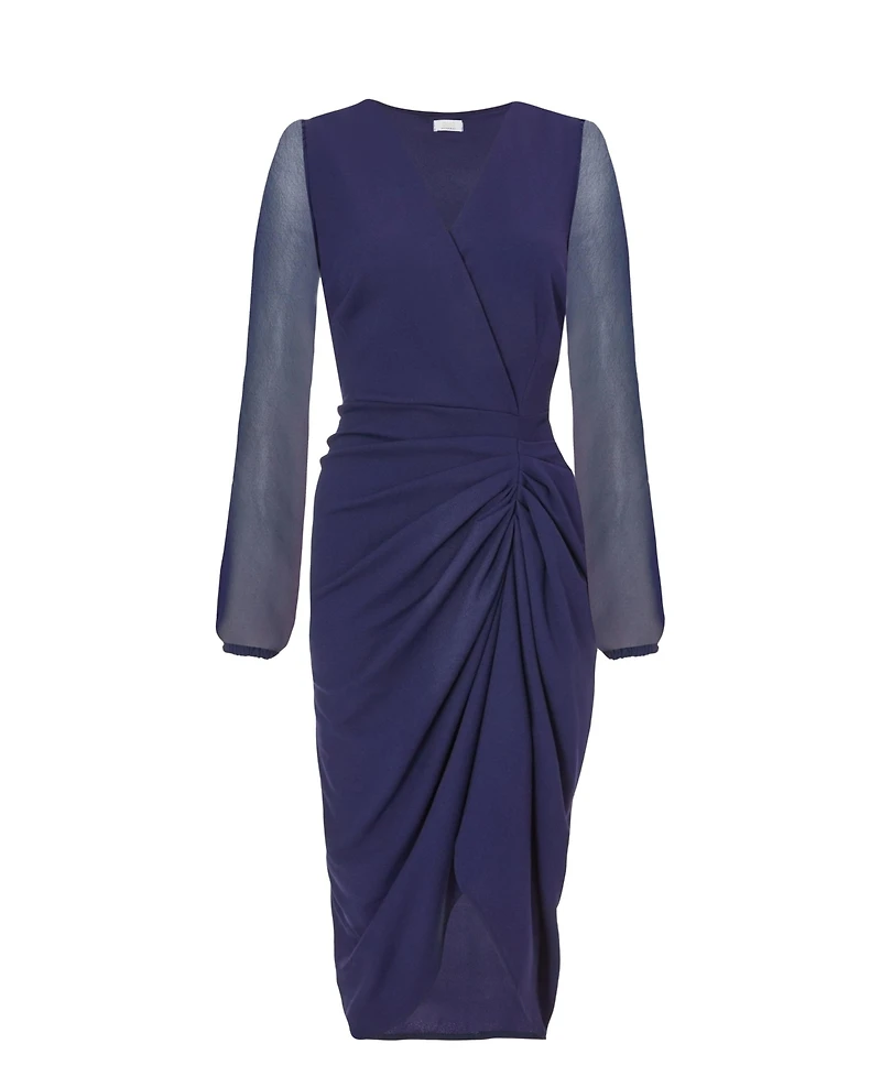 Quiz Women's Scuba Crepe Front Wrap Chiffon Sleeve Midi Dress