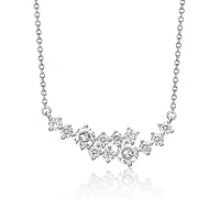 Sterling Silver White Gold Plated with Clear Moissanite Graduated Cluster Necklace