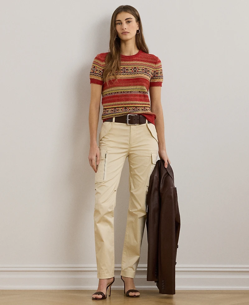 Lauren Ralph Petite Geo-Striped Short-Sleeve Sweater