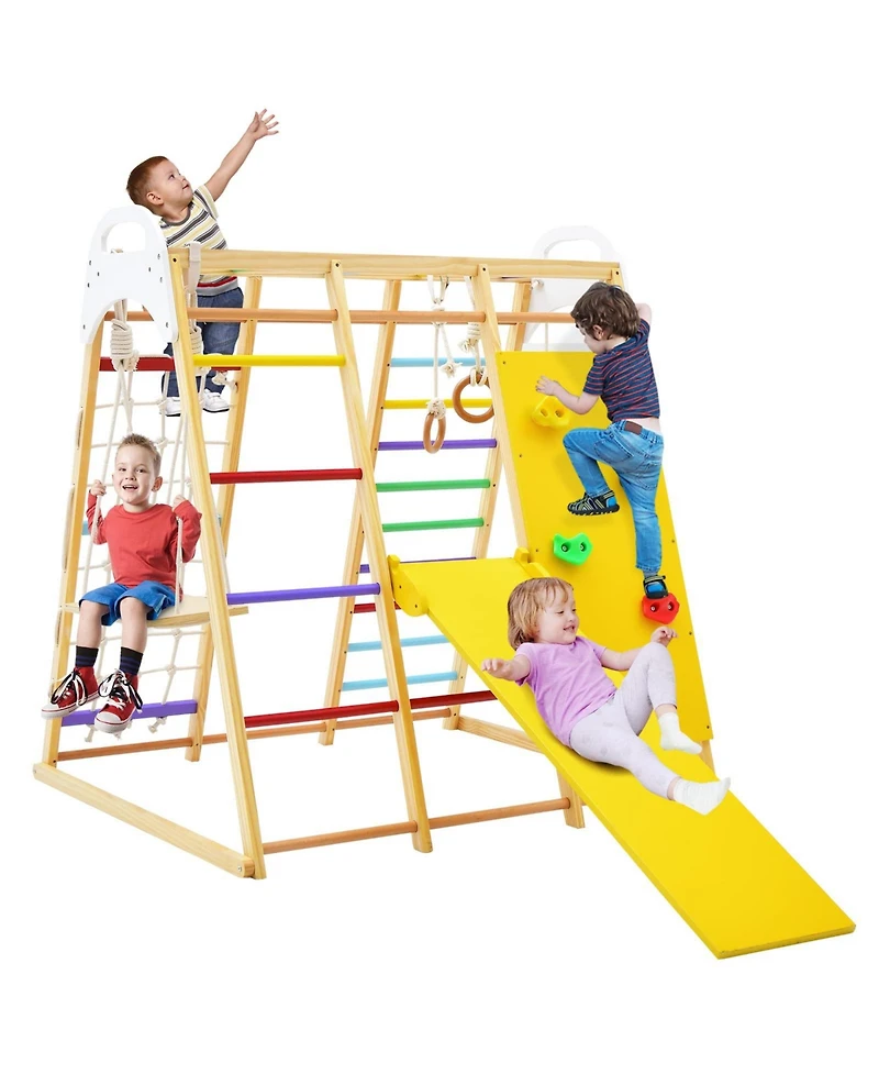 8-in-1 Wooden Jungle Gym Playset with Slide and Monkey Bars
