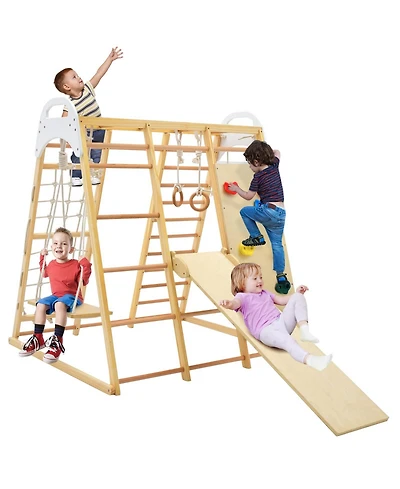 8-in-1 Wooden Jungle Gym Playset with Slide and Monkey Bars