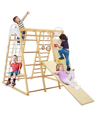 8-in-1 Wooden Jungle Gym Playset with Slide and Monkey Bars