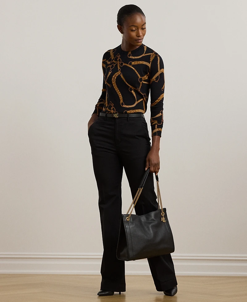 Lauren Ralph Petite Belting-Print Cotton-Blend Sweater