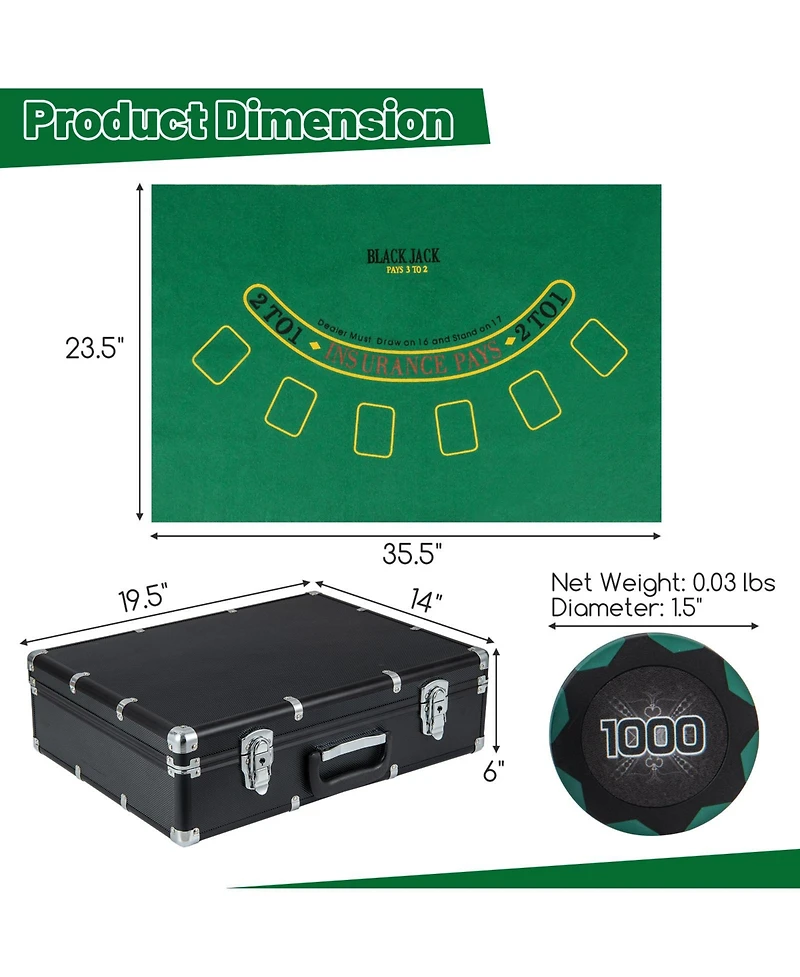 600-Piece Poker Chip Set 14 Gram Claytec Chips with Carrying Case