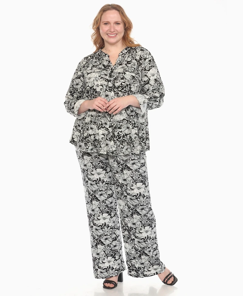 White Mark Plus 2-Piece Floral Print Tunic Top and Pants Set
