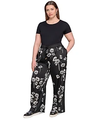 Karl Lagerfeld Paris Plus Flower-Print Wide-Leg Pants