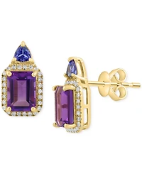 Effy Amethyst (2 ct. t.w.), Tanzanite (1/5 ct. t.w.), & Diamond (1/6 ct. t.w.) Halo Stud Earrings in 14k Gold
