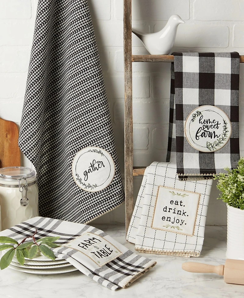 Design Imports Farm to Table Embellished Cotton Dishtowel Set, 18" x 28"