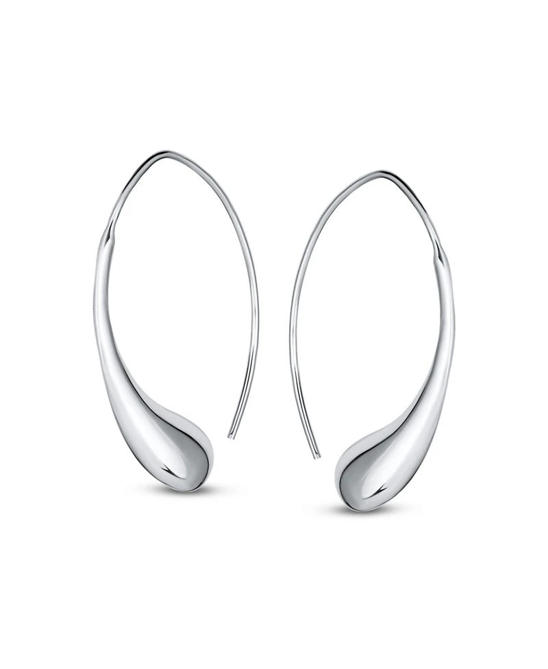 Bling Jewelry Minimalist Simple Polished Shiny Elongated Puff Teardrop Rain Drop Threader Earrings Sterling Silver